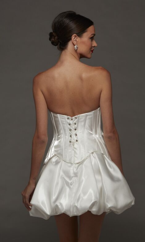 Alyce Paris 70108 Corset Bodice Satin Bubble Skirt Short Bridal Dress
