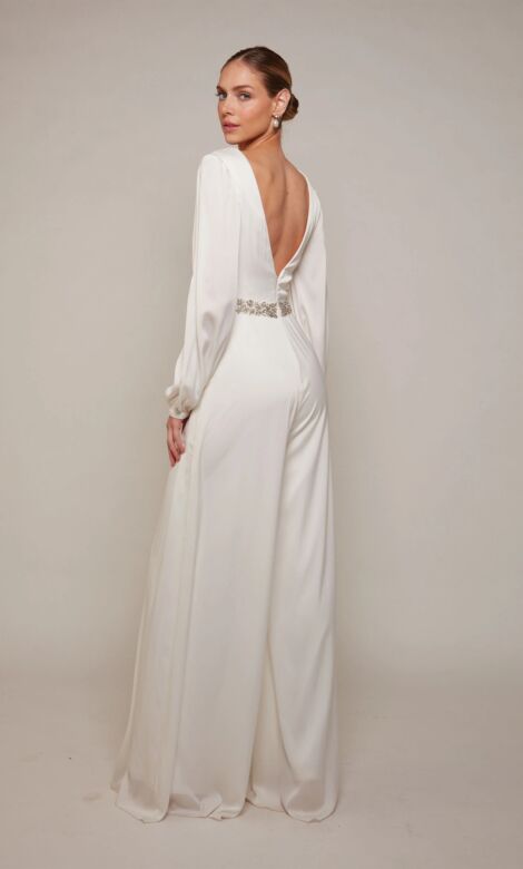 Alyce Paris 70031 Bishop Sleeve Beaded Waist Wedding Jumpsuit