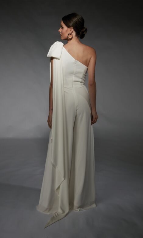 Alyce Paris 70065 Shoulder Bow Wide-Leg Wedding Jumpsuit