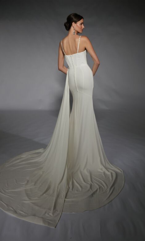 Alyce Paris 7104 Plunging Neck Side Streamer Bridal Dress