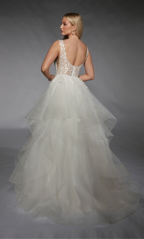 Alyce Paris 7126 Plunging Neck Flounce Skirt Bridal Gown