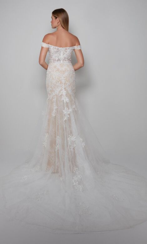 Alyce Paris 7086 Off The Shoulder Illusion Mermaid Bridal Dress