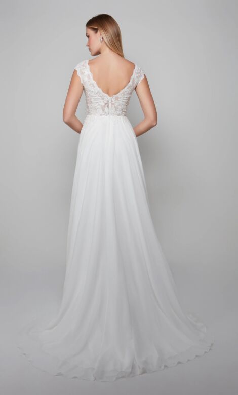 Alyce Paris 7073 Bateau Neckline Lace Bodice Wedding Gown