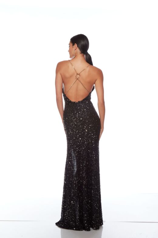 Alyce Paris 88010 Chain Strap Zipper Slit Dress