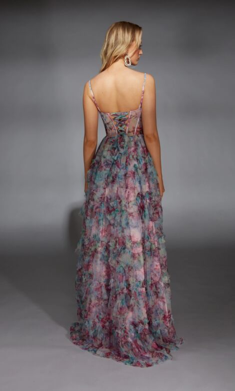Alyce Paris 61748 Ruffle Skirt Floral Print Dress