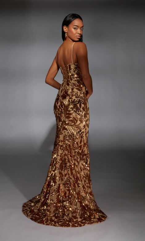 Alyce Paris 61755 Plunging Neckline Floral Sequin Dress