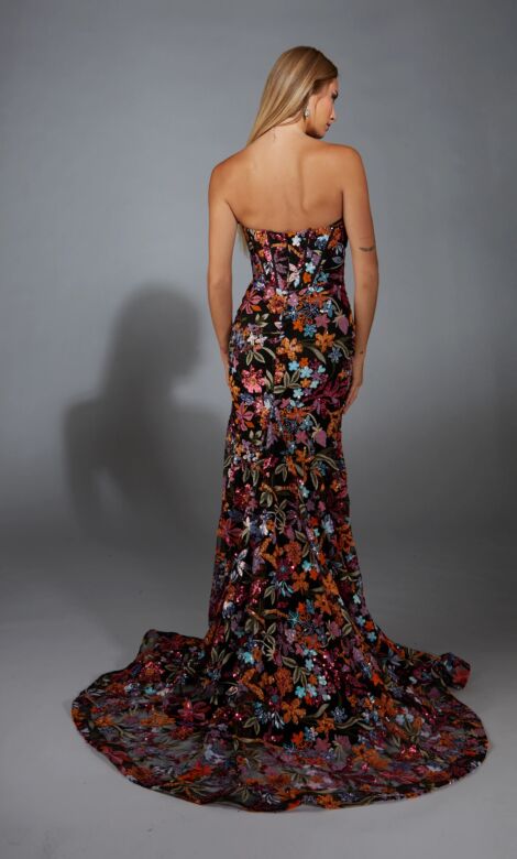 Alyce Paris 61810 Floral Sequin Strapless Corset Dress
