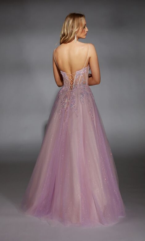 Alyce Paris 61865 Floral Corset Lace-Up Glitter Dress