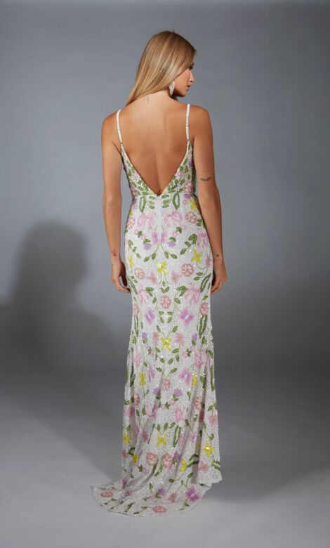 Alyce Paris 61905 Bare Back High Slit Floral Dress