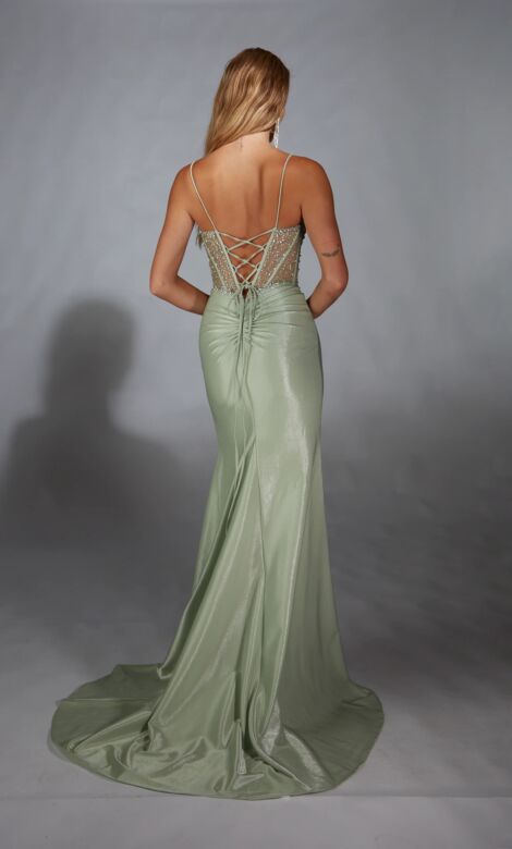 Alyce Paris 61916 Illusion Corset High Slit Lace-Up Dress