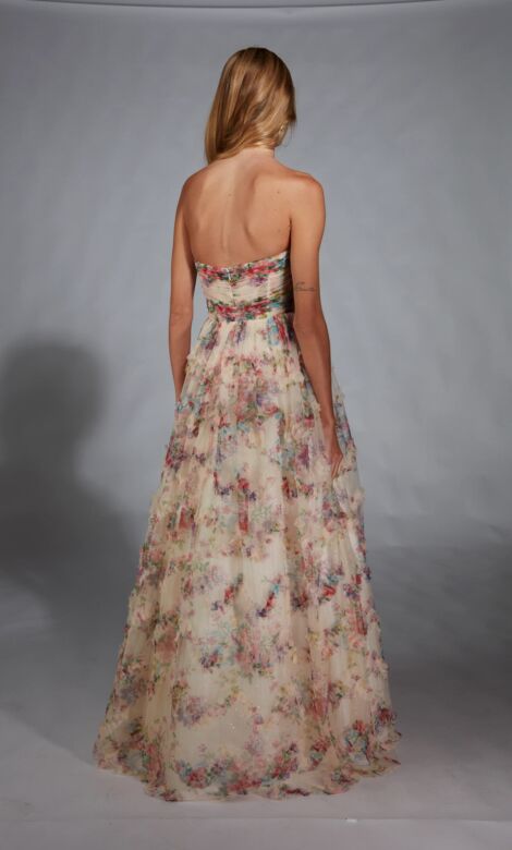 Alyce Paris 61957 Ruffle Skirt Ruched Top Floral Dress