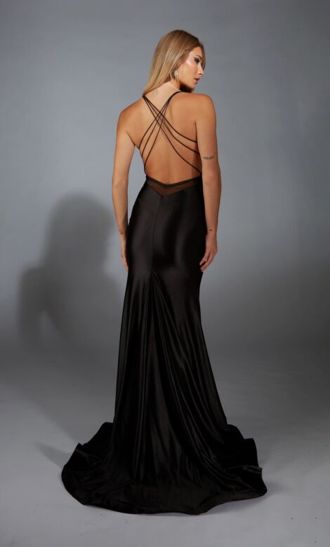 Alyce Paris 61966 Strappy Back V-Neck Satin Dress