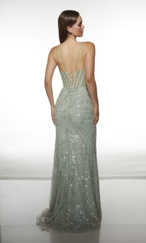 Alyce Paris 61988 High Slit Peak Neck Beaded Dress