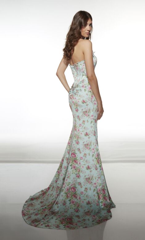 Alyce Paris 61992 Draped Skirt Ruched Derriere Floral Dress