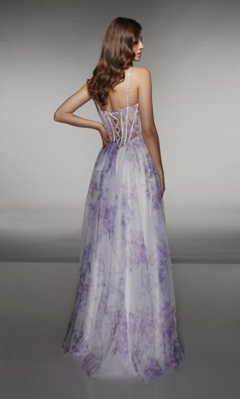 Alyce Paris 61994 Strappy Floral A-Line High Slit Dress