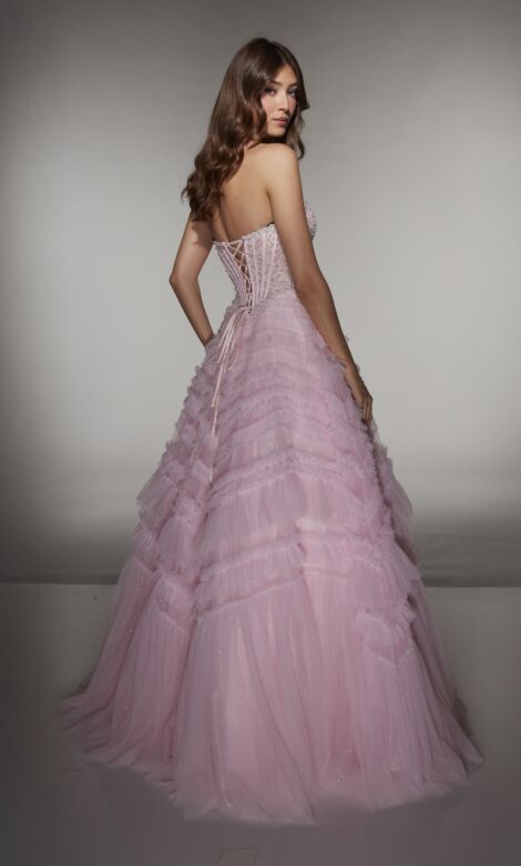 Alyce Paris 62007 Strapless Lace-Up Back Ruffle Skirt Dress