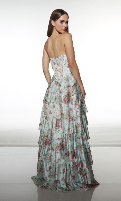 Alyce Paris 62066 Tiered Skirt Floral Strapless Dress