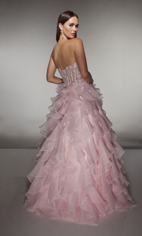 Alyce Paris 62069 Ruffle Skirt Strapless Applique Dress