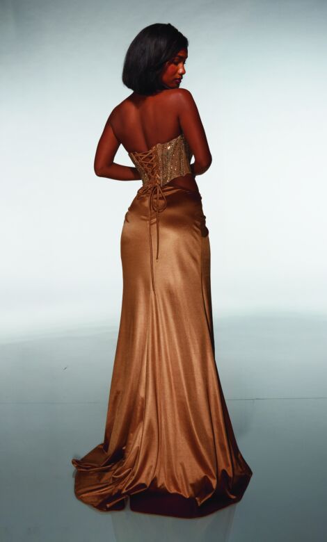 Alyce Paris 62087 Draped Skirt High Slit Cutout Dress