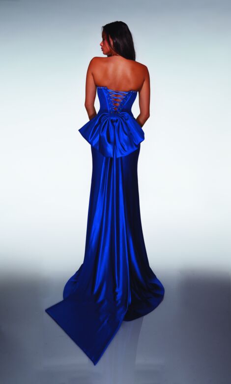 Alyce Paris 62089 High Slit Lace-Up Back Bow Dress