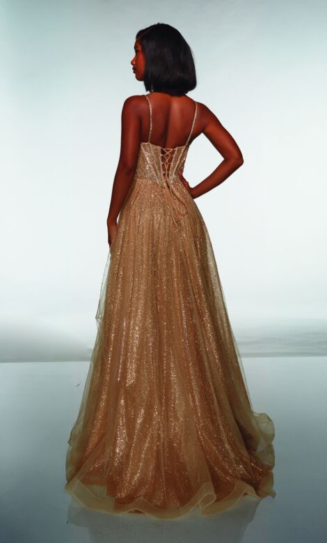 Alyce Paris 62093 High Slit Spaghetti Strap Glitter Dress