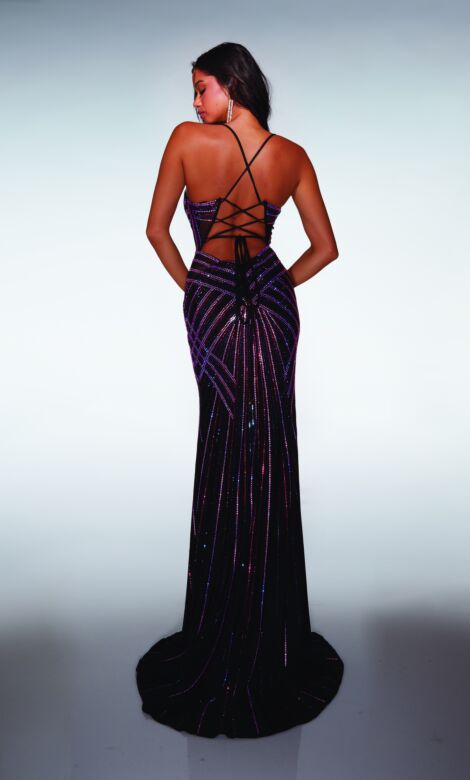 Alyce Paris 62100 High Slit Beaded Sheer Corset Bodice Dress