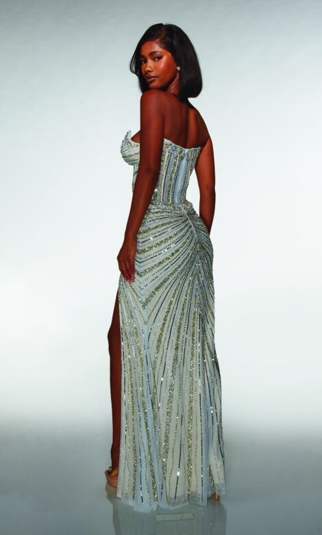 Alyce Paris 62167 Beaded Strapless High Slit Dress