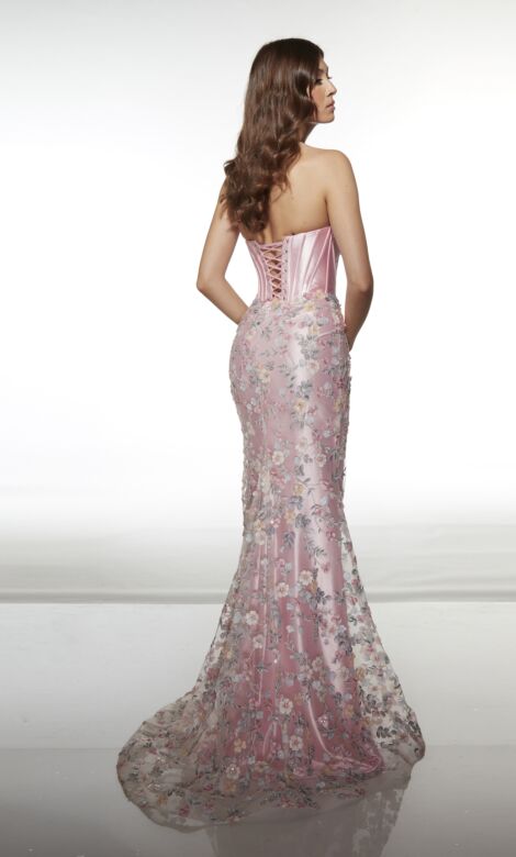 Alyce Paris 62197 Corset Top Strapless Floral Skirt Dress