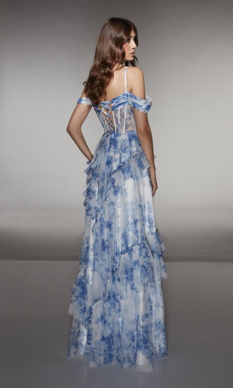 Alyce Paris 62212 Cold Shoulder A-Line Ruffle Skirt Dress
