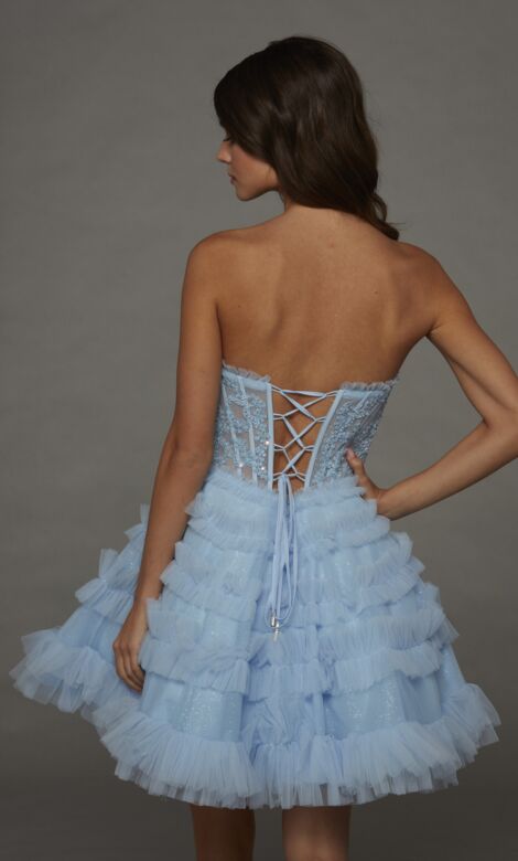 Alyce Paris 30094 Embroidered Top Strapless Blue Dress