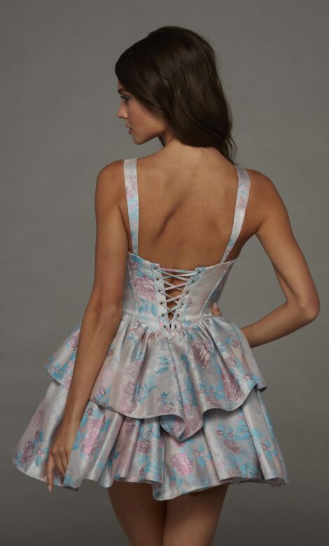 Alyce Paris 30102 Basque Waist Floral Jacquard A-line Dress