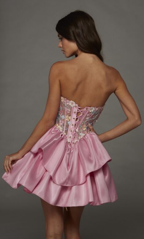Alyce Paris 30114 Floral Corset Bubblegum Satin Dress