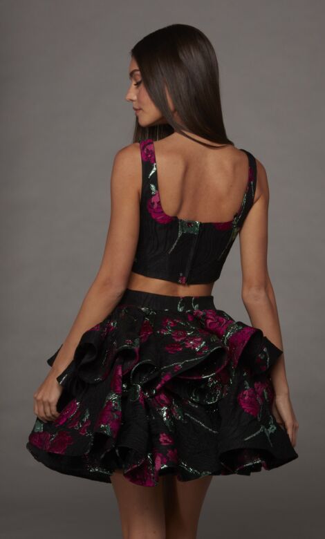 Alyce Paris 30126 Black Fuchsia Two-Piece Floral Print Dress