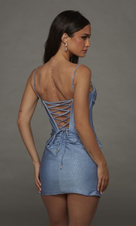 Alyce Paris 40146 3D Floral Neckline French Blue Sparkle Jersey Dress