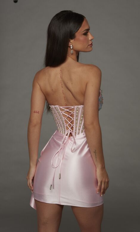 Alyce Paris 40147 Floral Corset Rosewater Pink Satin Dress