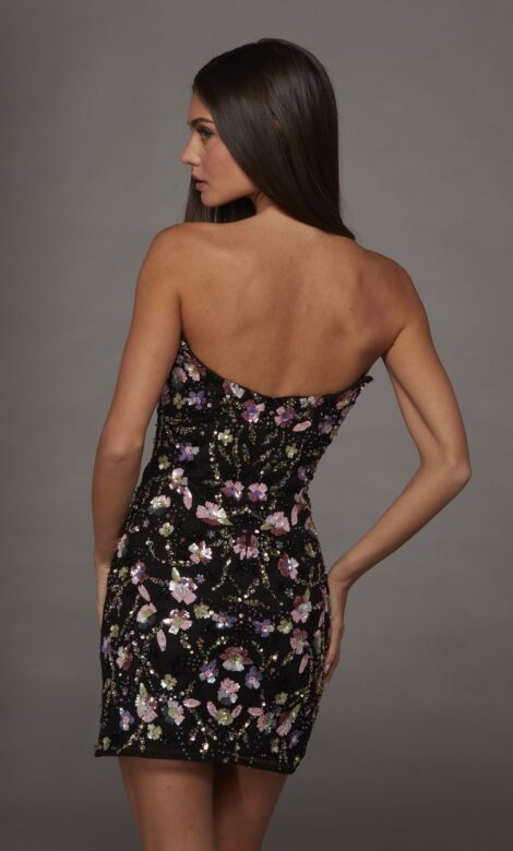 Alyce Paris 40239 Floral Beadwork Fitted Black Multicolor Dress