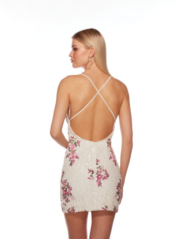 Alyce Paris 84004 Scallop V-Neckline Spaghetti Strap Dress