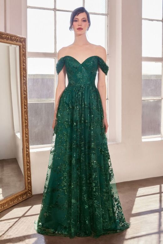 Amoris by LaDivine T607 Off The Shoulder Glitter A-Line Dress