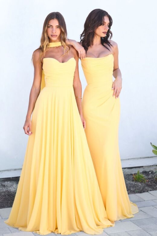 Amoris by LaDivine T702 Strapless Cowl Neck Drape Chiffon Dress