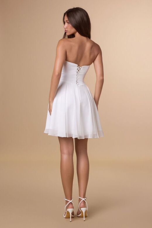 Amoris T709W A-Line Strapless Off White Short Wedding Dress
