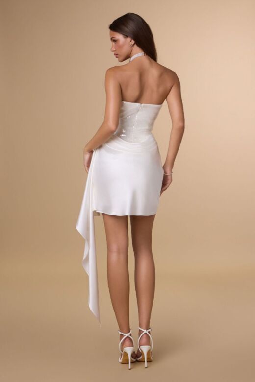 Amoris T734W Sequin Bodice Draped Skirt Off White Wedding Dress