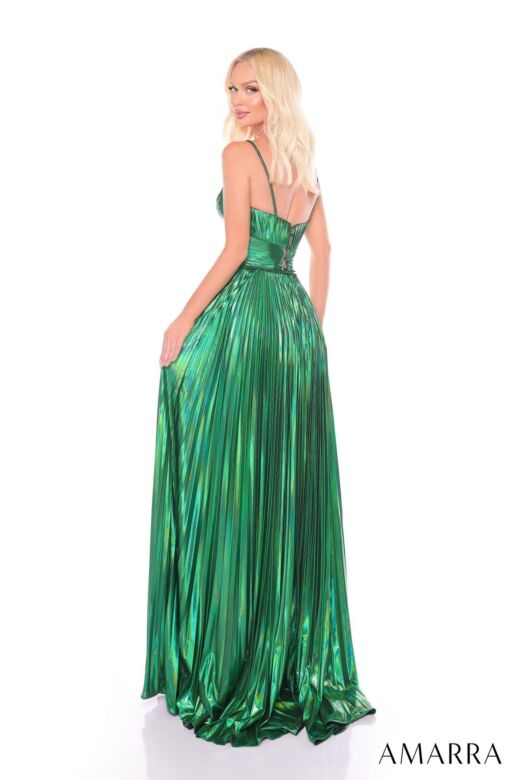 Amarra 88096 Slit Skirt Pleated Metallic Dress