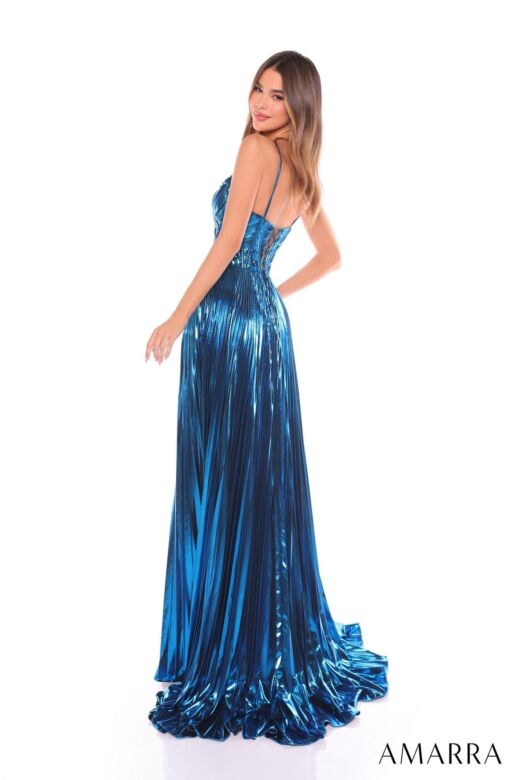 Amarra 88105 Pleated Metallic Corset Dress