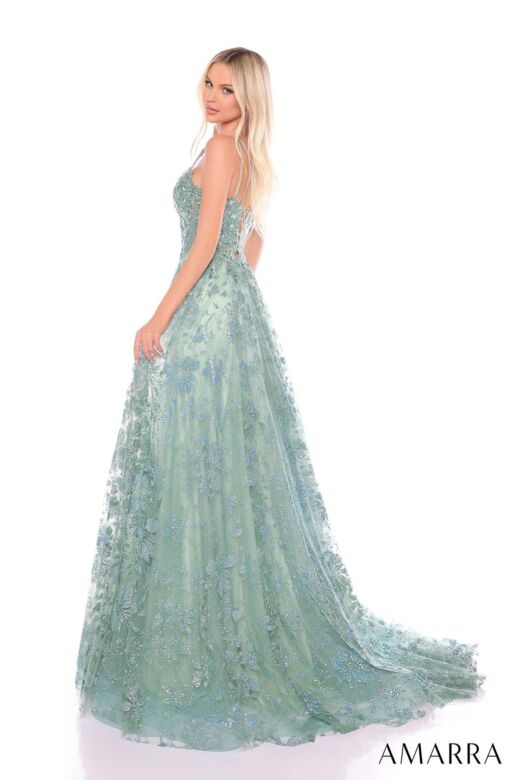 Amarra 88126 Floral Glitter Sheer Corset Dress