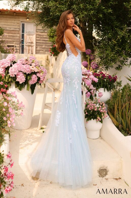 Amarra 88753 Floral Appliques Sheer Corset Dress
