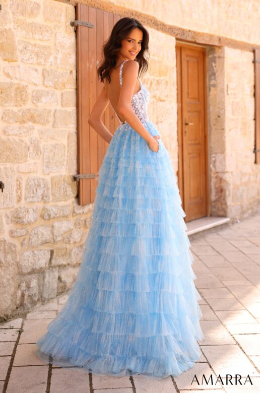 Amarra 88833 Ruffle Skirt Illusion Corset Dress