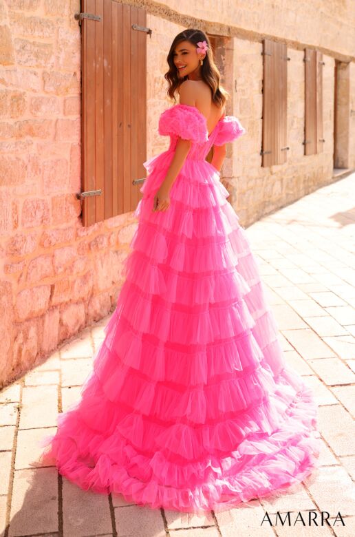 Amarra 94000 Puff Sleeves Ruffle Dress