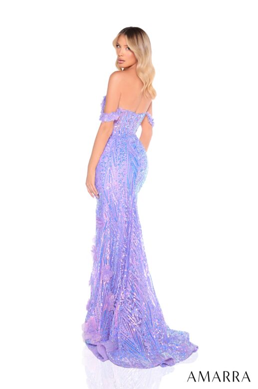 Amarra 88293 Floral Appliques High Slit Sequin Dress