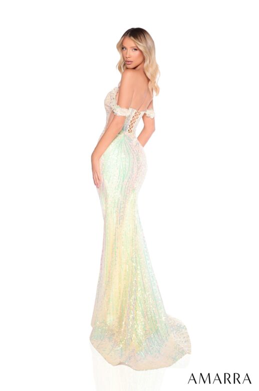 Amarra 88309 Floral Straps High Slit Sequin Dress