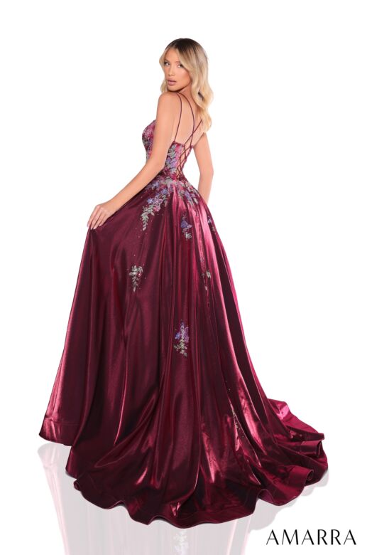 Amarra 88379 Plunging Neckline Lace-Up Floral Dress